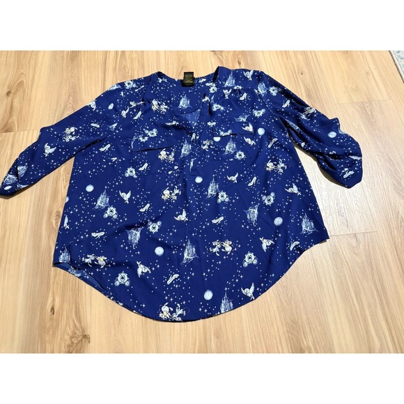 Disney Tops - Disney Princess Cinderella Blue Castle Glass Slipper Roll Tab Blouse Size 2